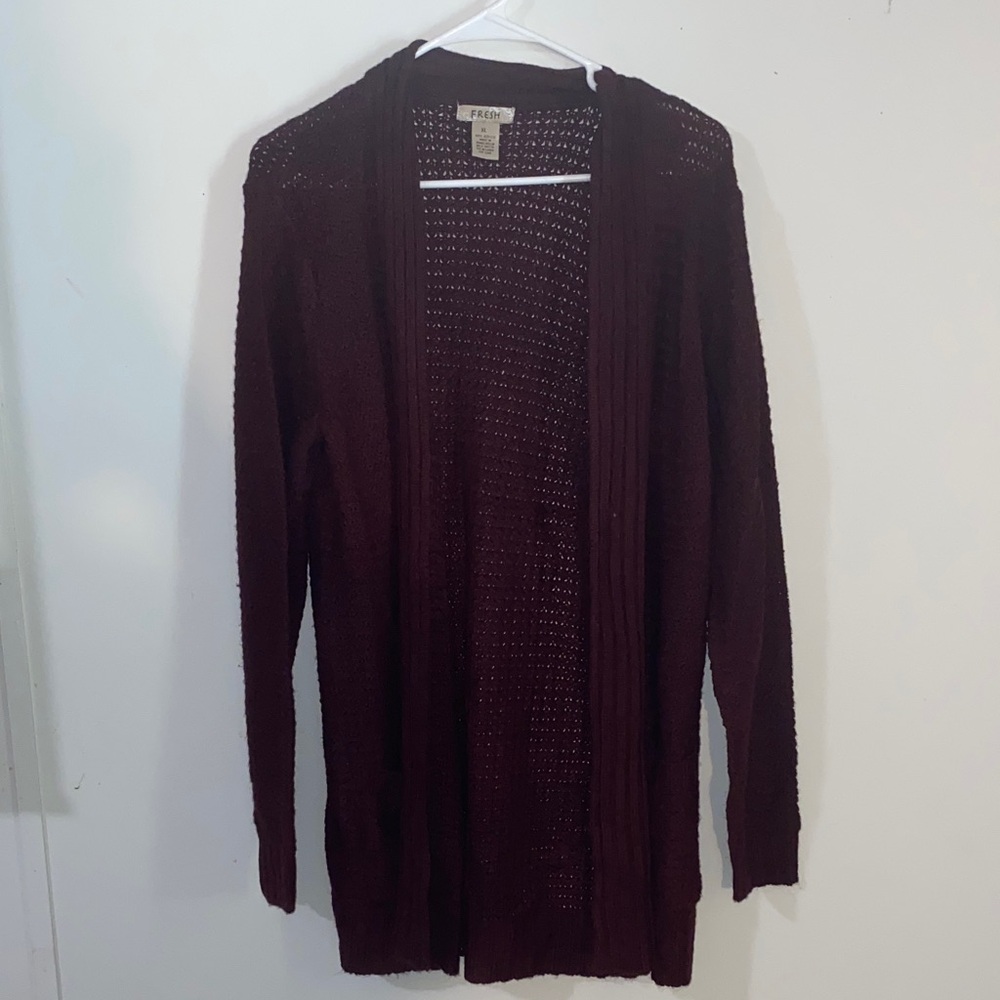 Fresh Deep Red Open Knit Cardigan